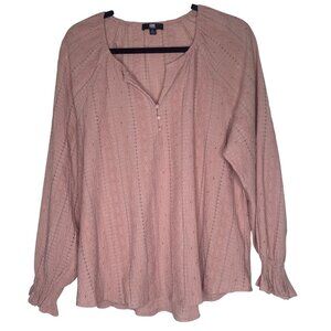 Frye Top Womens XL Blush Pink Textured Long Sleeve Casual Blouse Pullover